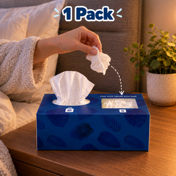 Indeve 2-in-1 Tissue Box with Built-In Trash Compartment | Sick Day & Cold/Flu Essential | Bedside, Car, Office | 75 Tissues Per Box, 2-Ply