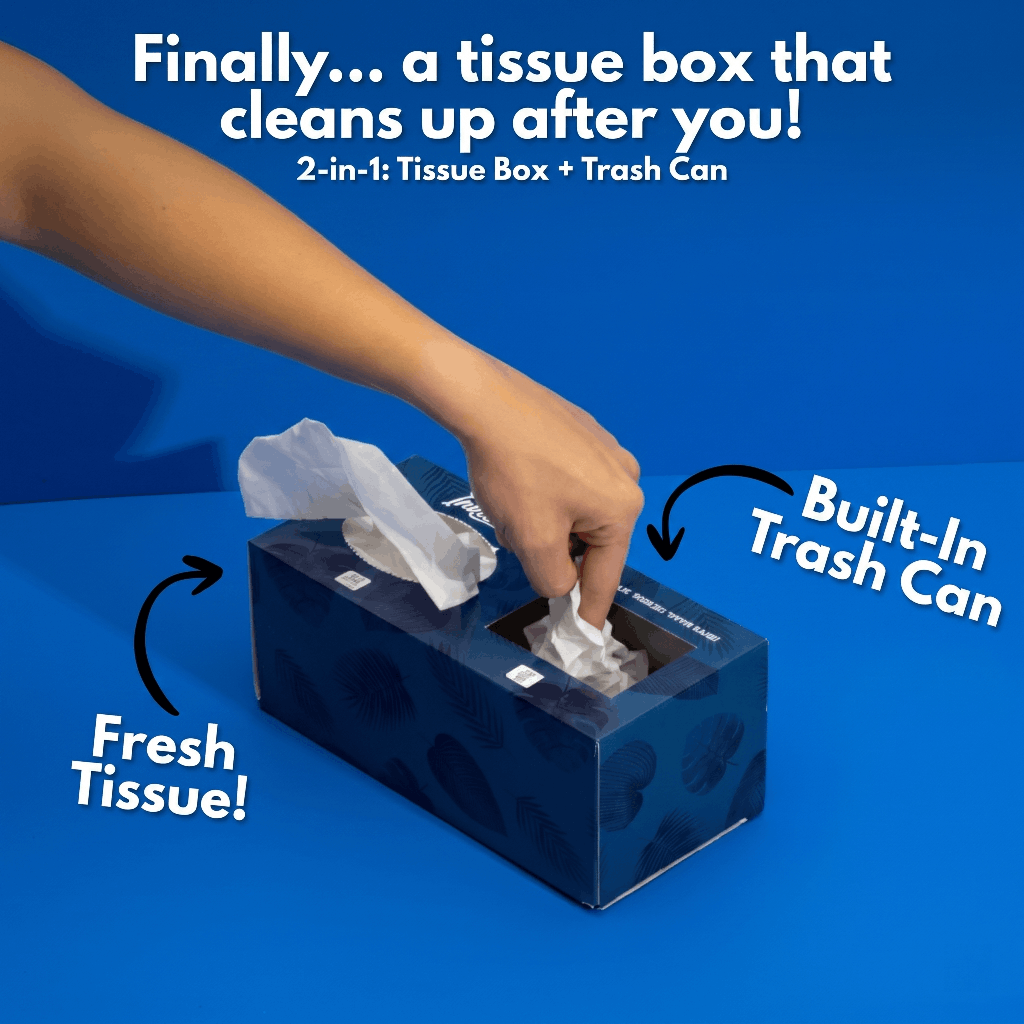 Indeve 2-in-1 Tissue Box with Built-In Trash Compartment | Sick Day & Cold/Flu Essential | Bedside, Car, Office | 75 Tissues Per Box, 2-Ply